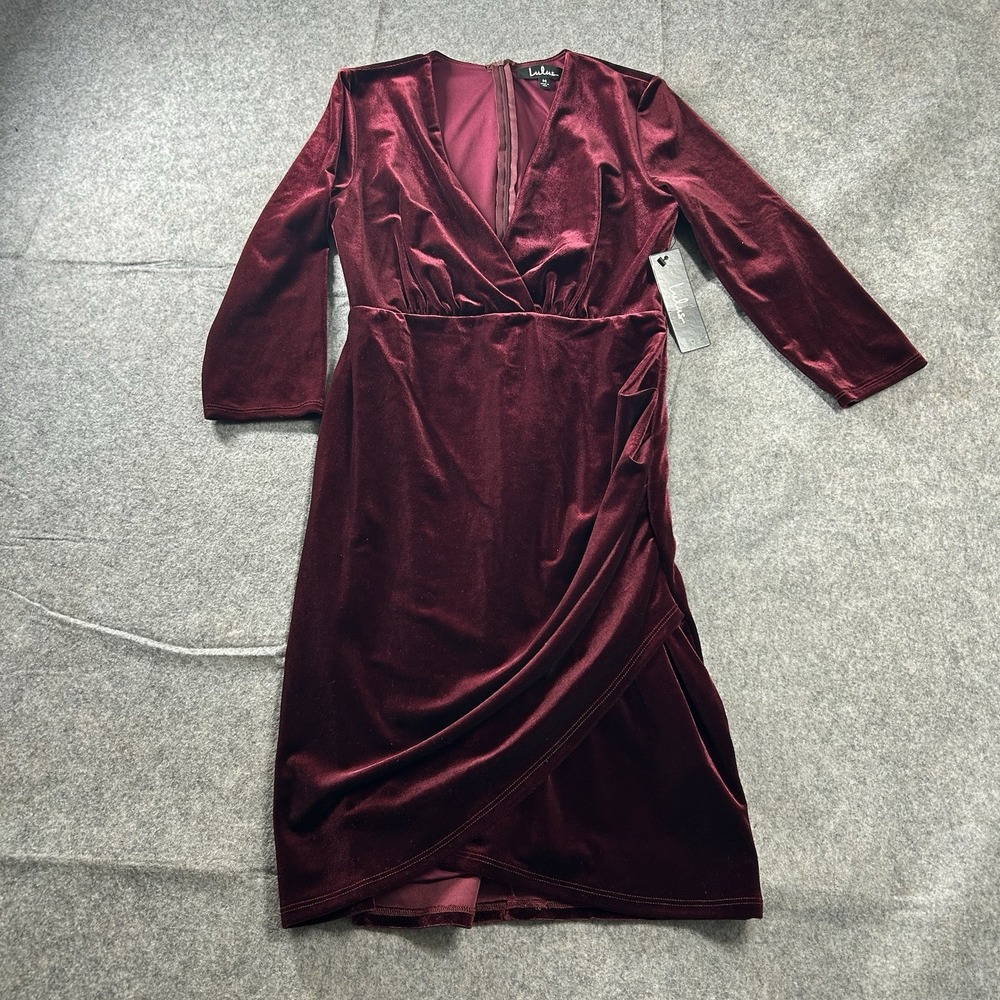 Lulus Anything For You Burgundy Velvet Bodycon Dress Medium Midi Holiday Party